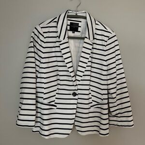 The Limited Blazer Jacket Women Large Striped White and Navy 3/4 Sleeve
